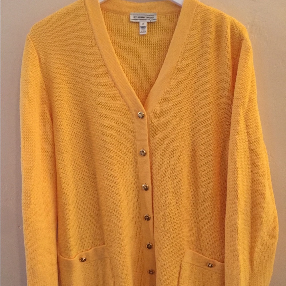 St John Sport Cardigan Yellow Goldtone Buttons S